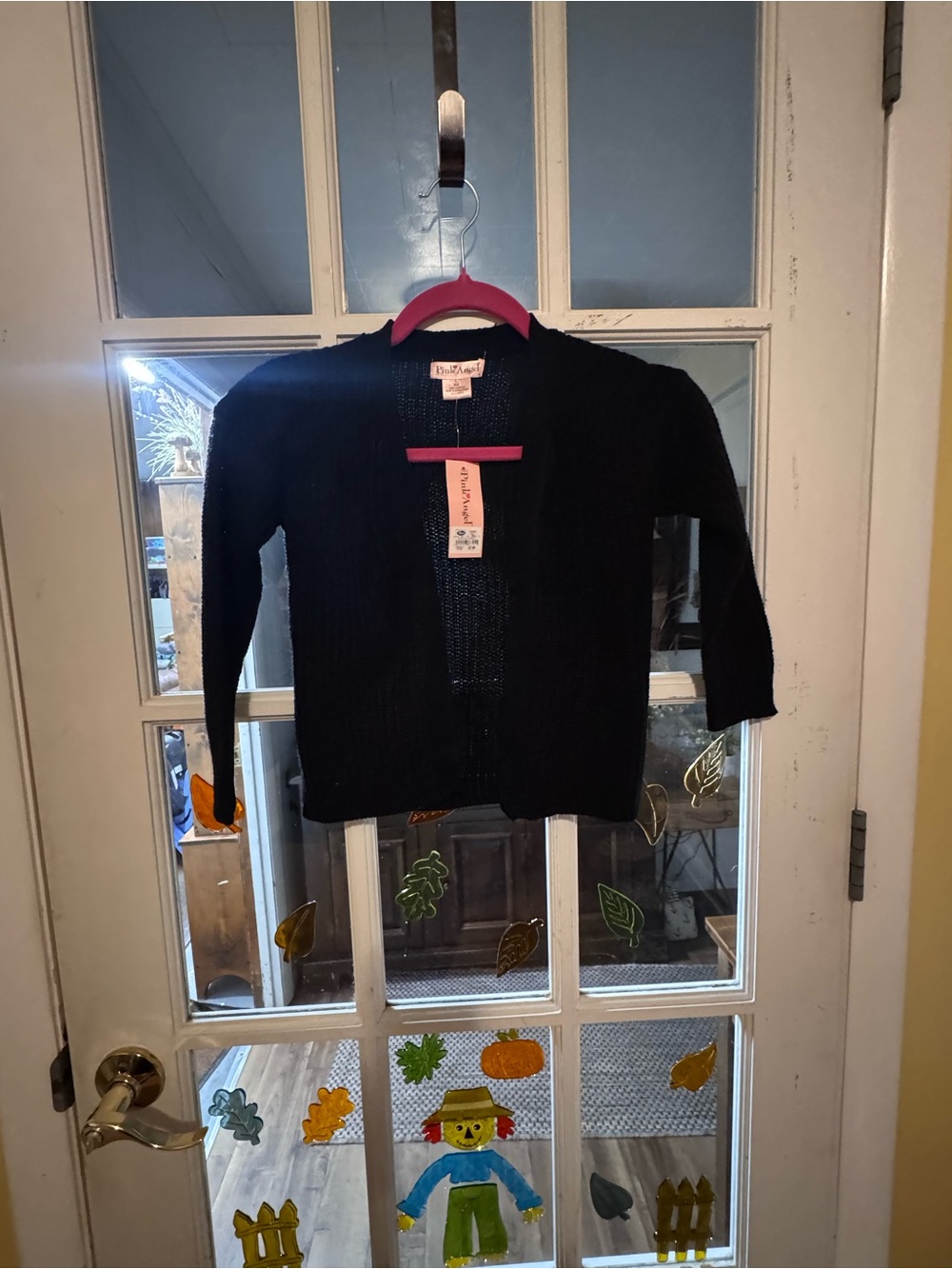 Kids Black Open-Front Knit Cardigan Sweater